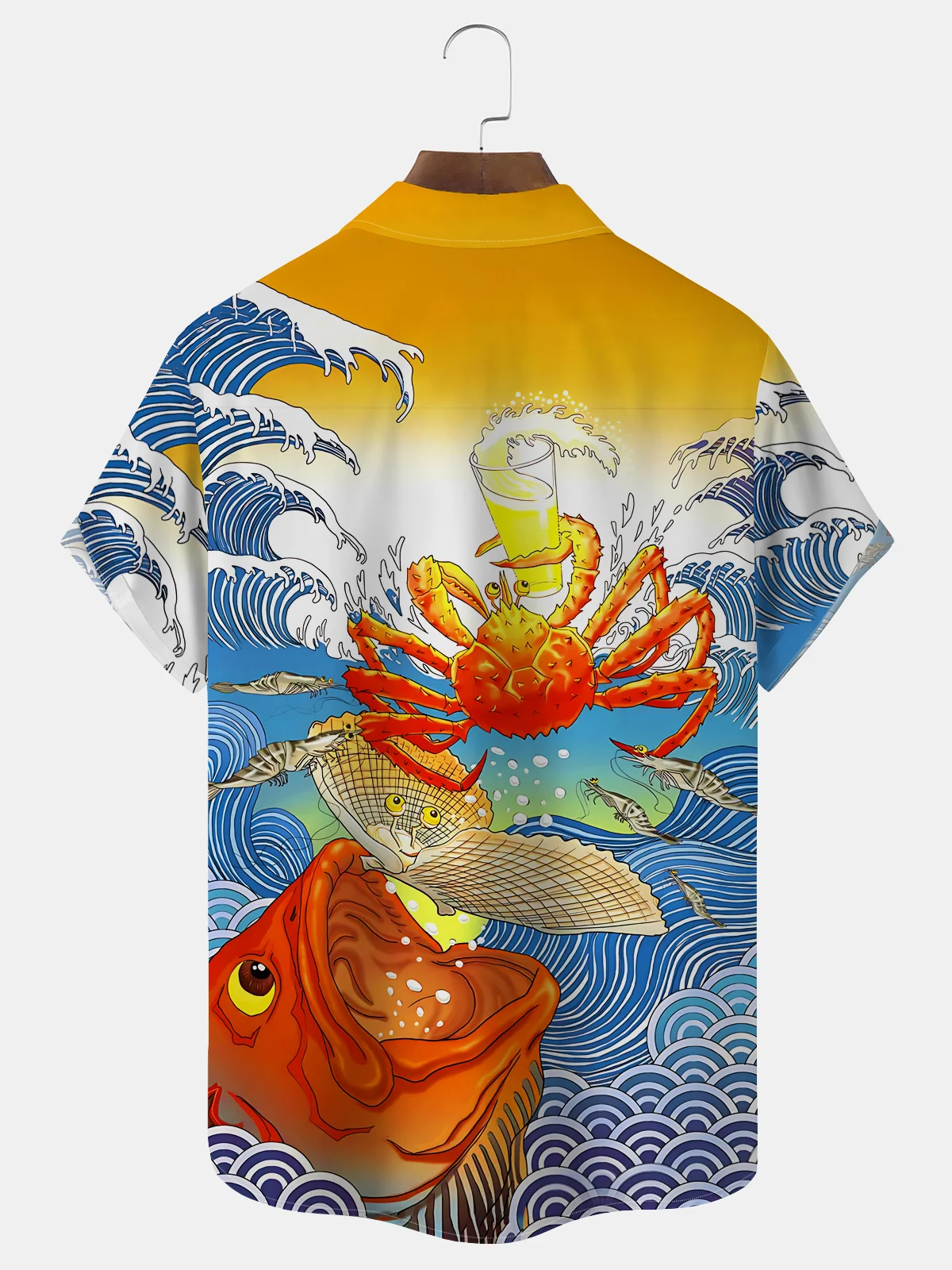 Royaura Hawaiian Wave Koi Ukiyoe Print Men's Button Pocket Shirt