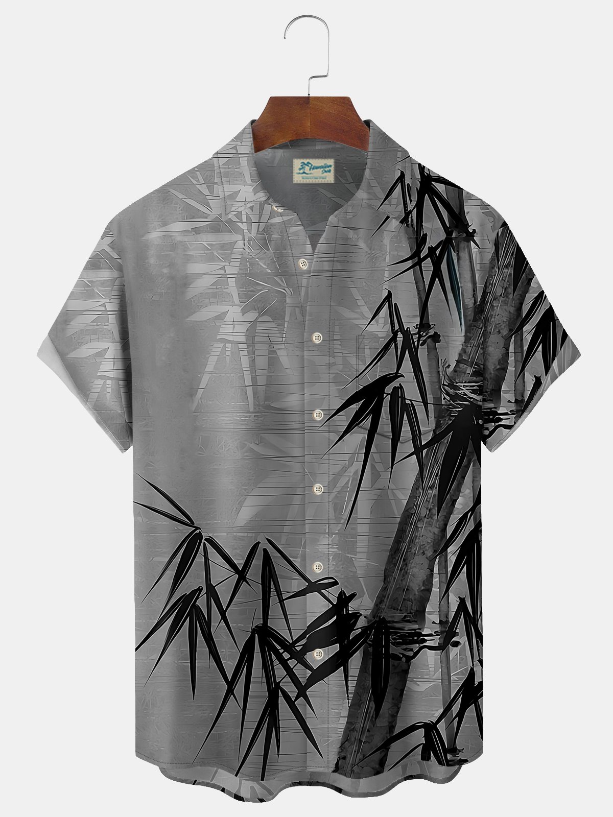 Royaura Vintage Bamboo Print Men's Button Pocket Shirt