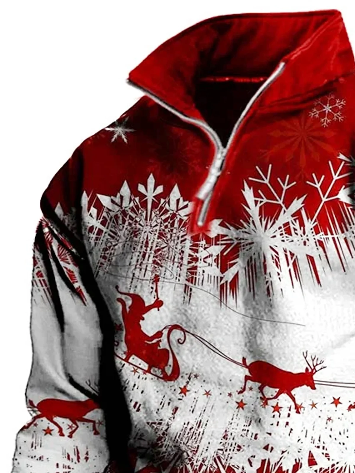 Royaura Men's Christmas Sika Deer Print Stand Collar Zip Sweater