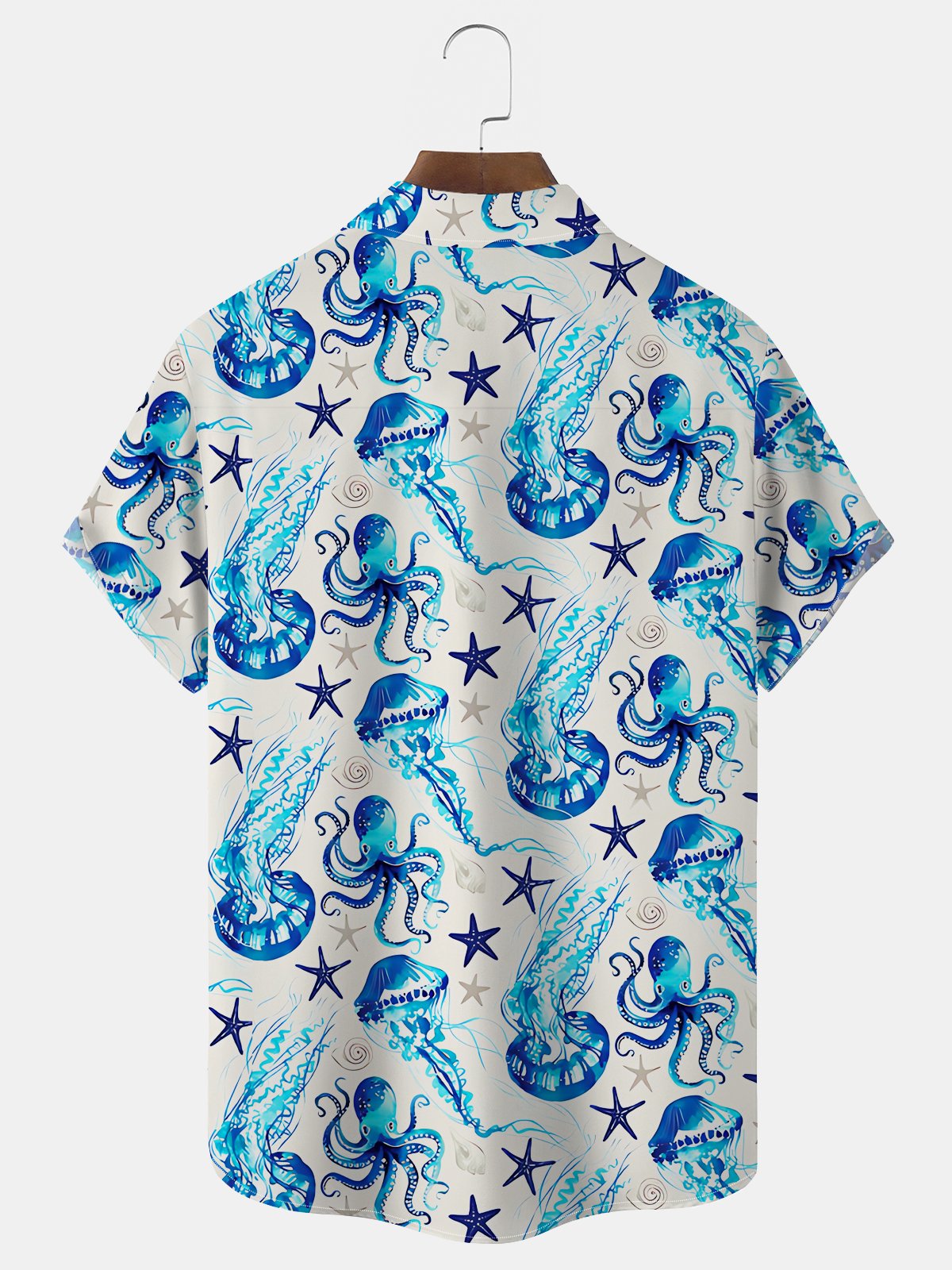 Royaura Hawaiian Sea Life Jellyfish Print Men's Button Pocket Shirt