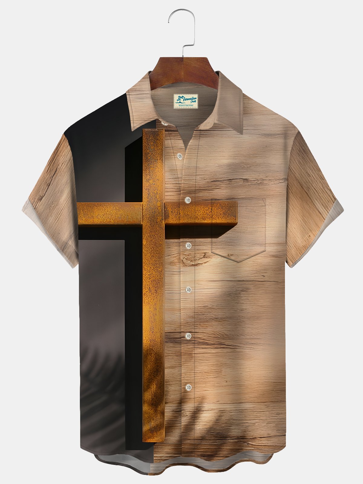 Royaura® Easter Holiday Cross Khaki Men's Shirt Easy Care Pocket Festival Shirt Big Tall