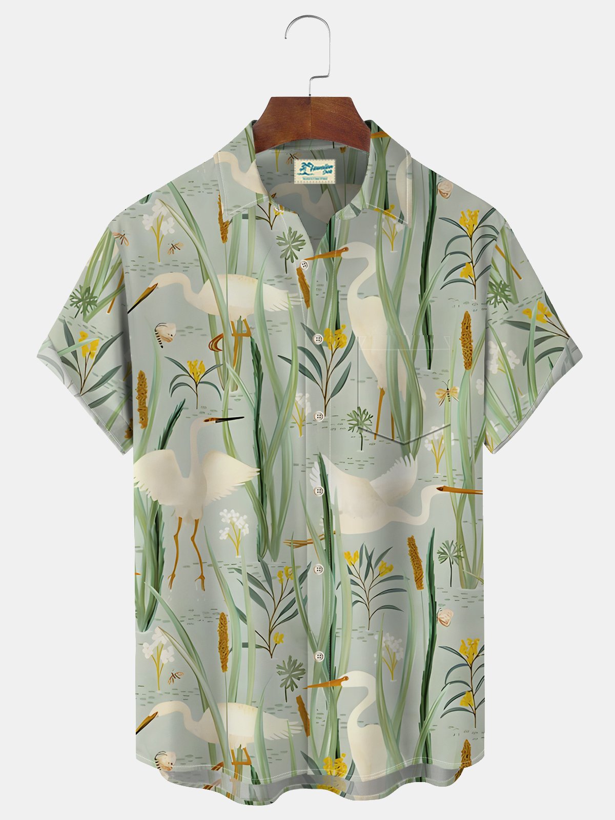 Royaura® Beach Holiday Light Green Men's Floral Hawaiian Shirt Breathable Comfortable Camp Pocket Shirt Big Tall
