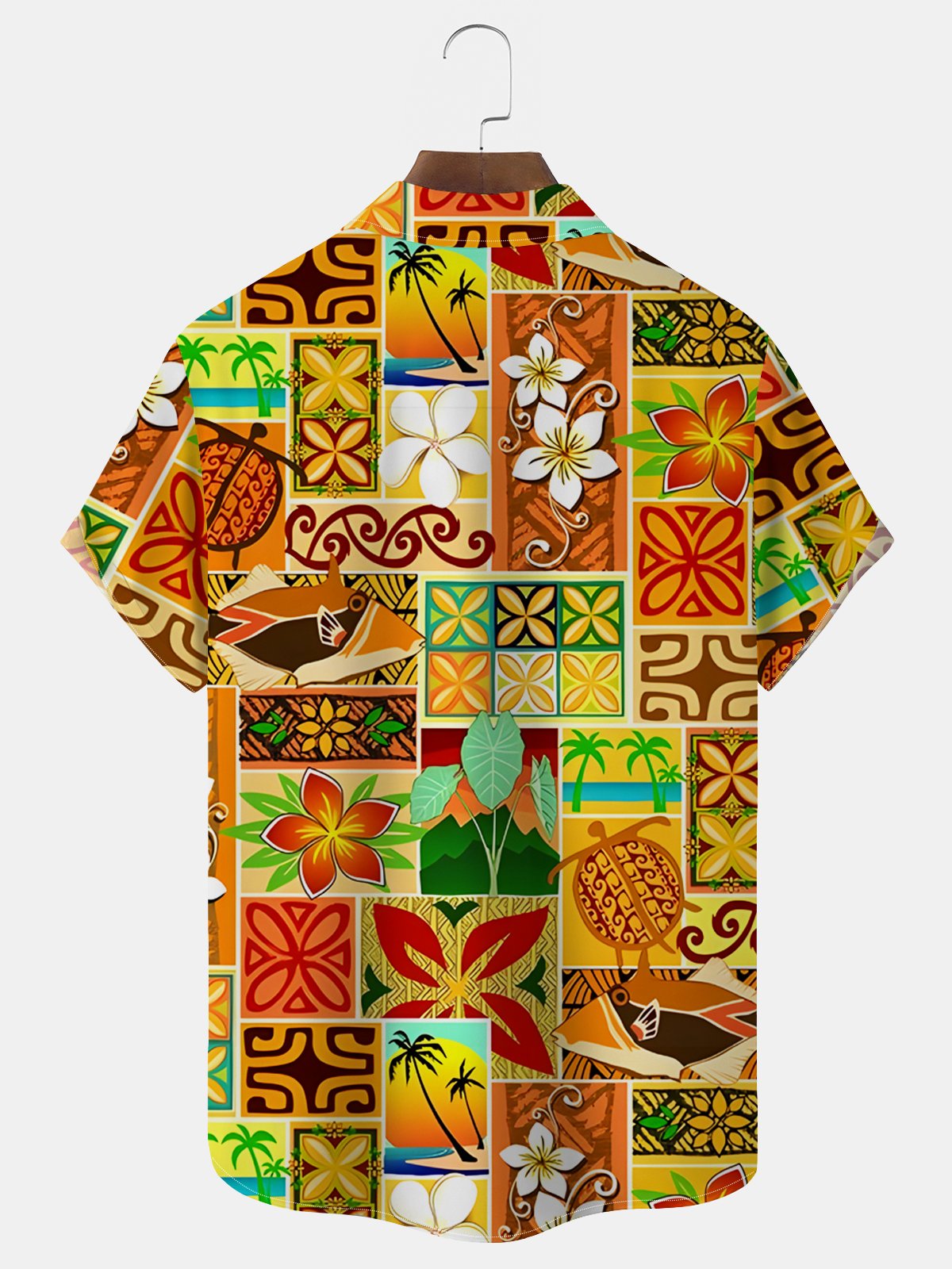 Royaura® Beach Holiday Orange Men's Hawaiian Shirt Turtle Coconut Tree Quick Dry Pocket Camp Shirt Big Tall