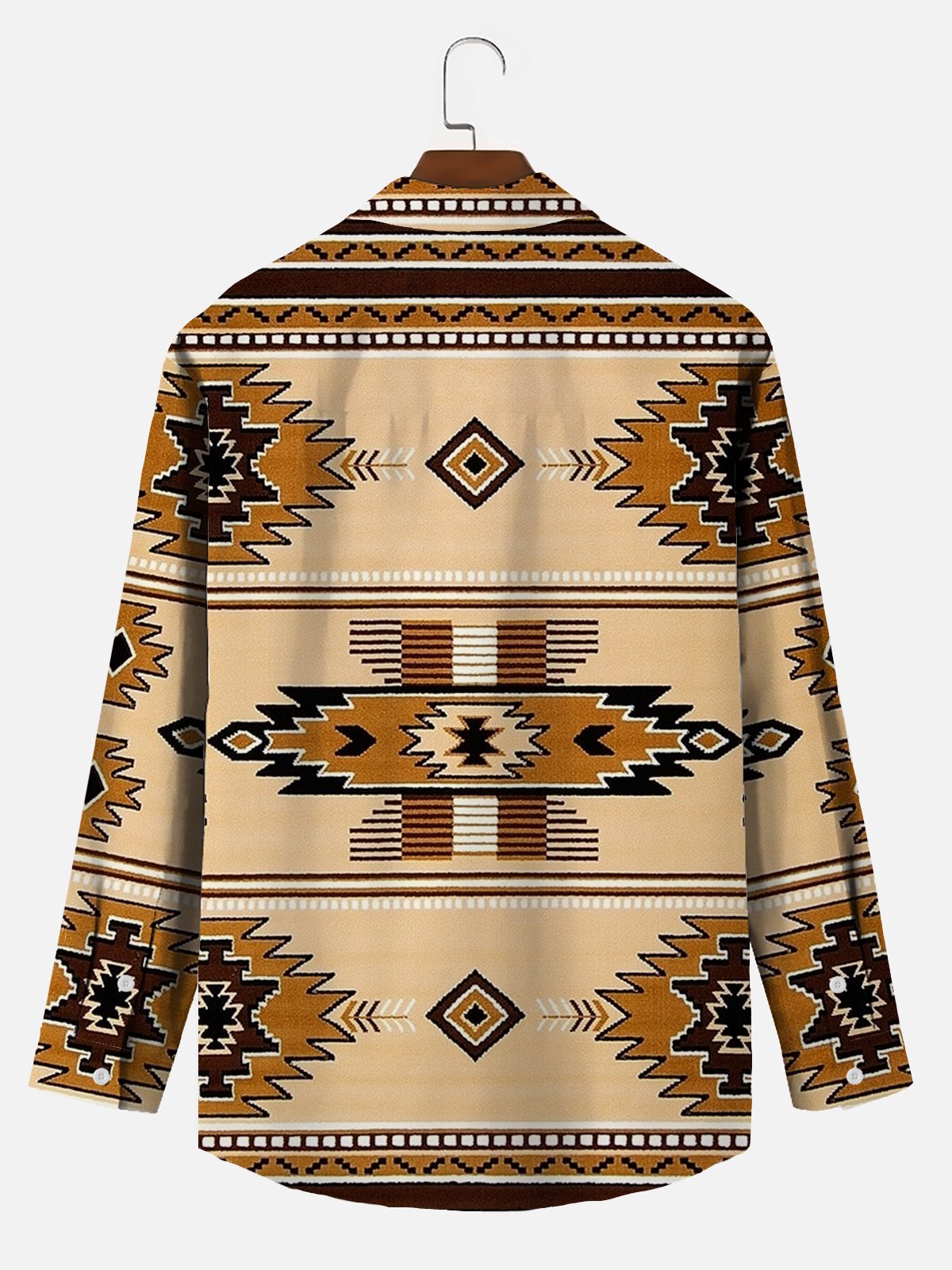 Royaura® Retro Western Ethnic Print Men's Button Pocket Long Sleeve Shirt