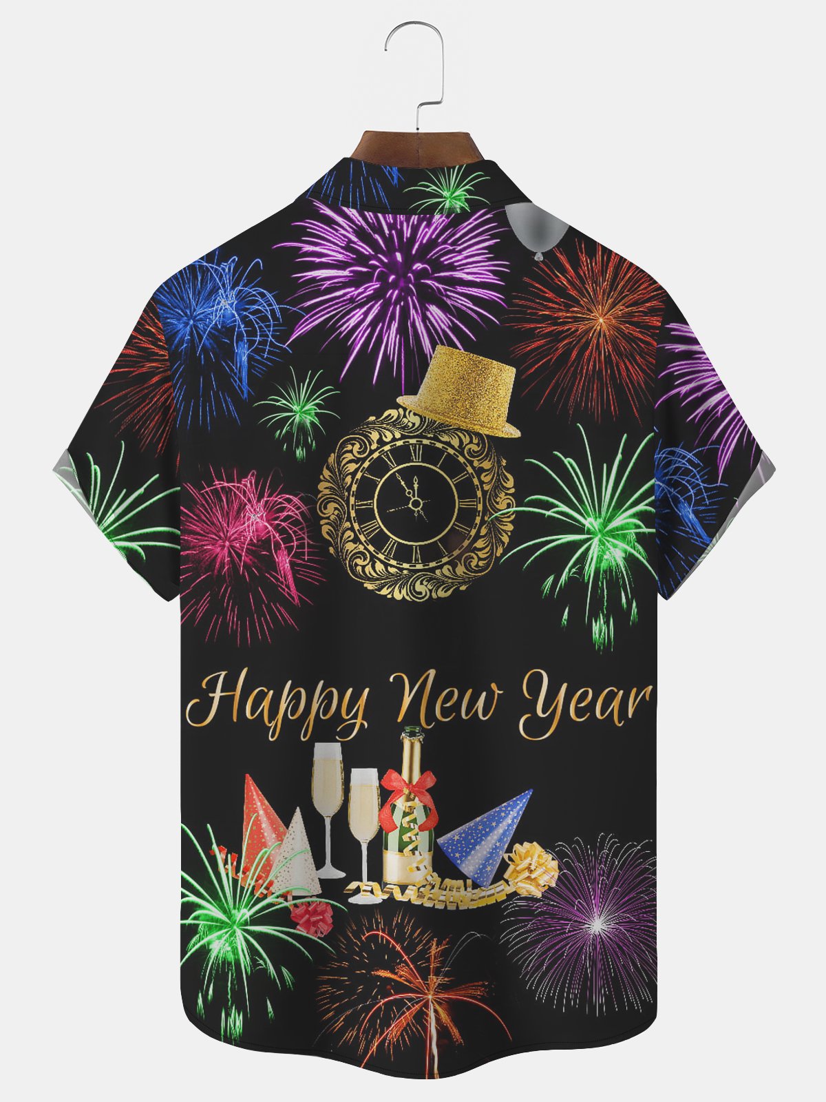 Royaura New Year Fireworks Print Men's Button Pocket Shirt