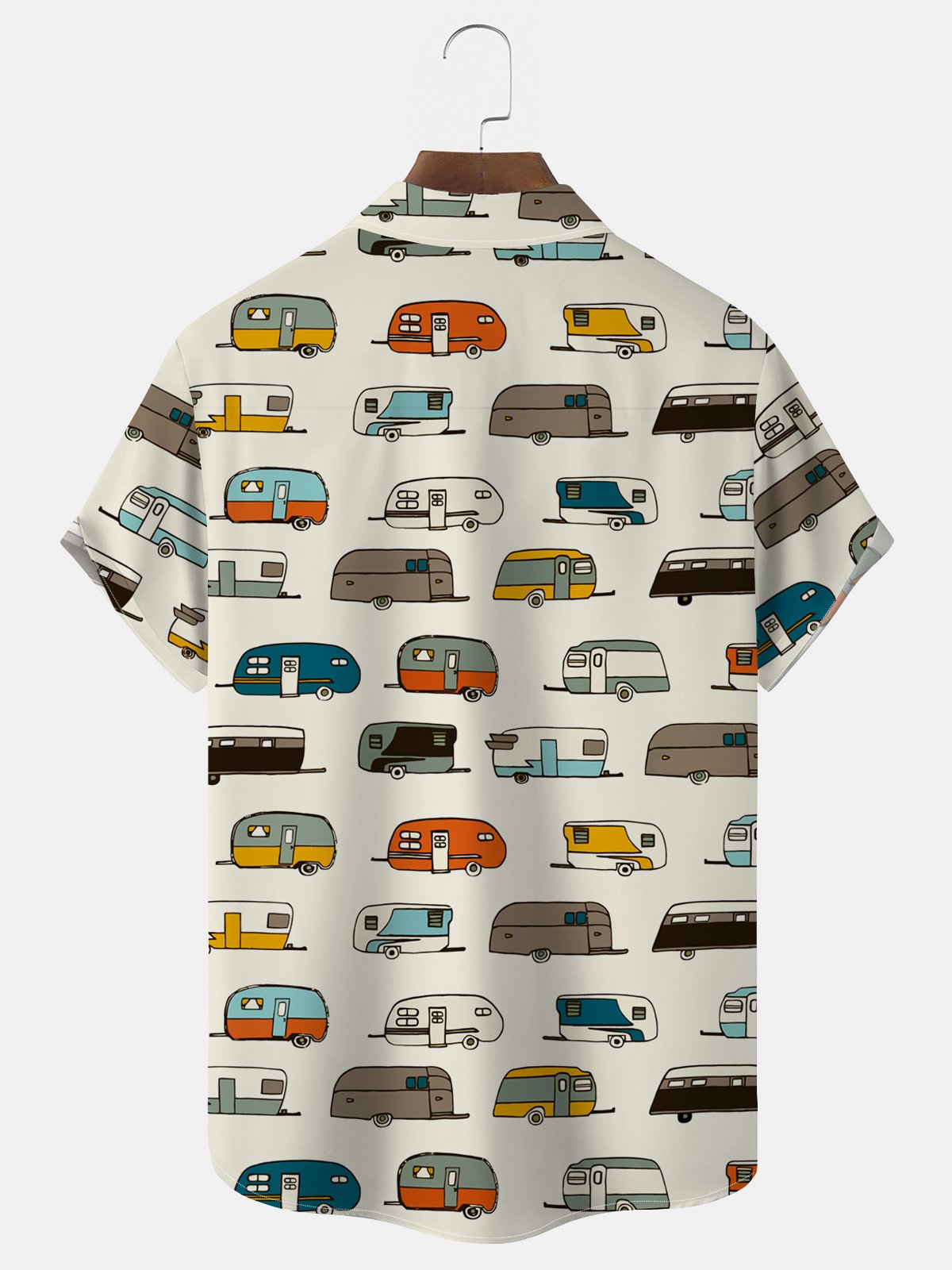 Royaura® Vintage Camper Cartoon Khaki Men's Hawaiian Shirts Pocket Camp Shirts Big Tall