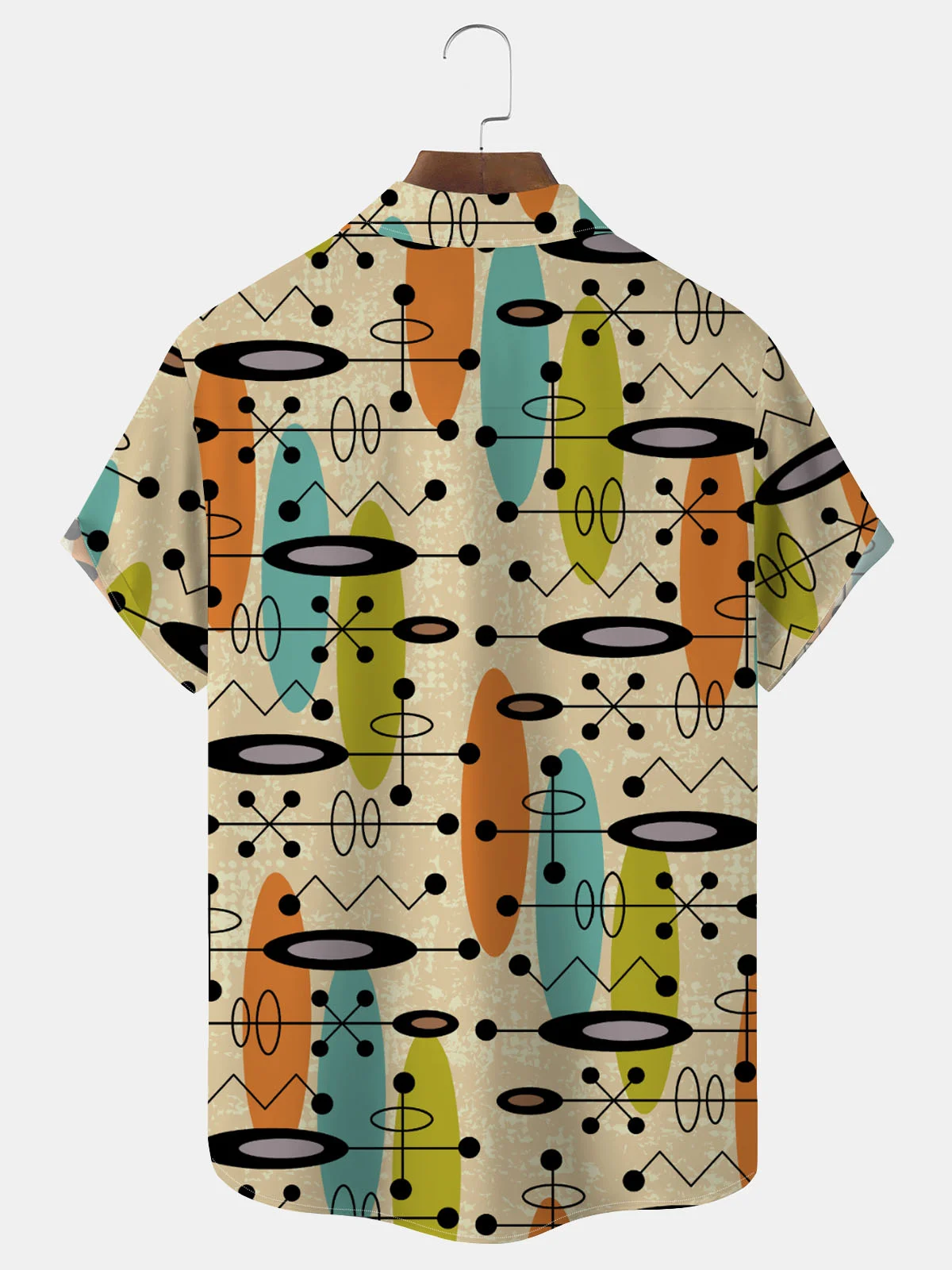 Royaura® Vintage Mid-Century Geometric Khaki Men's Shirt Stretch Pocket Camp Shirt Big Tall