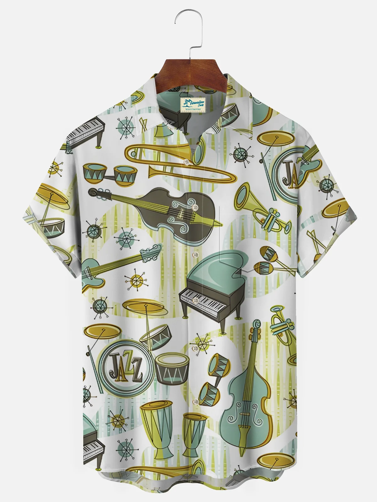 Royaura® 50's Vintage Jazz Light Green Men's Hawaiian Shirts Seersucker Wrinkle Free Camp Shirts Big Tall