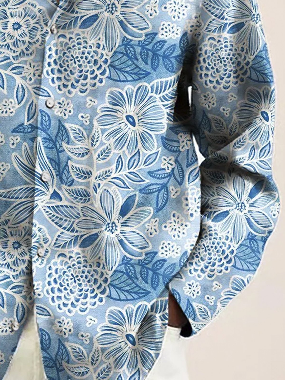 Royaura® Beach Holiday Light Blue Men's Hawaiian Shirt Floral Art Pocket Camp Shirt Big Tall