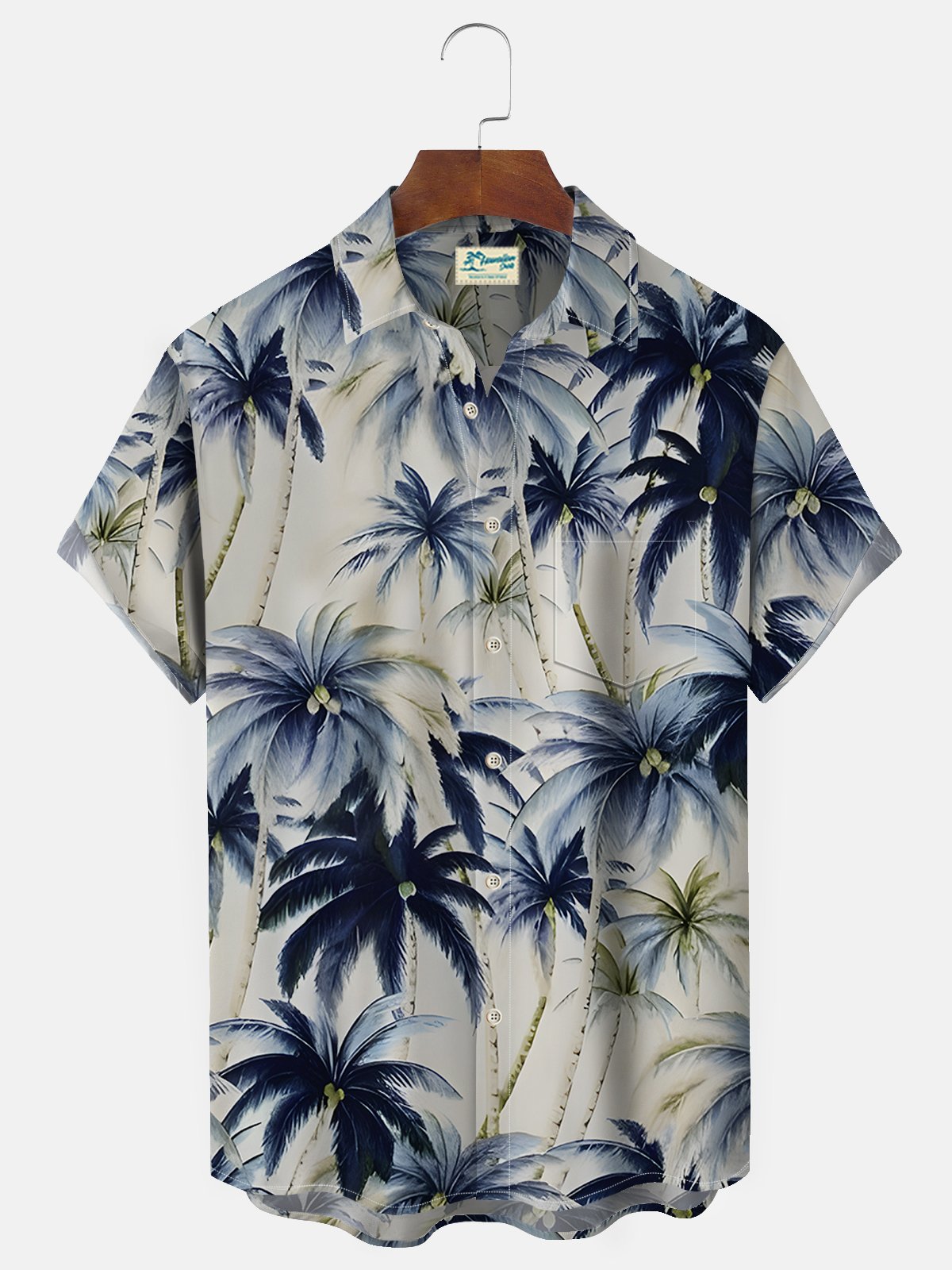 Royaura Beach Vacation Khaki Men's Hawaiian Shirts Vintage Coconut Tree Stretch Easy Care Pocket Camp Shirts