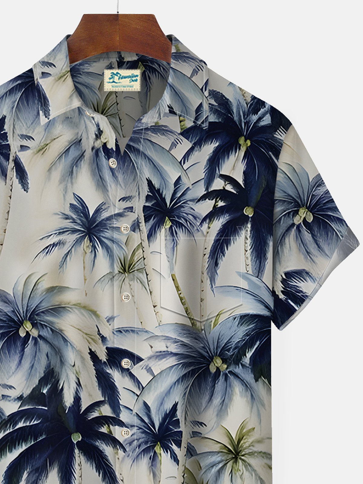 Royaura Beach Vacation Khaki Men's Hawaiian Shirts Vintage Coconut Tree Stretch Easy Care Pocket Camp Shirts