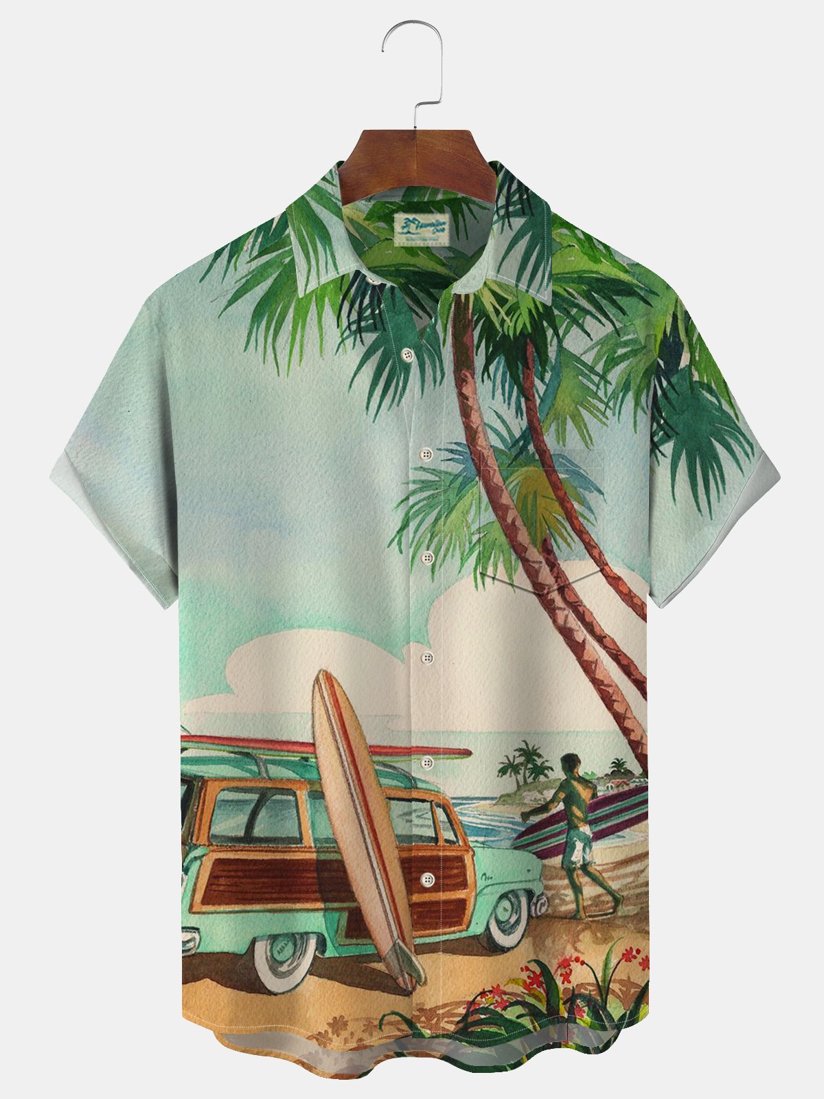 Royaura Hawaiian Botanical Car Print Men's Button Pocket Shirt