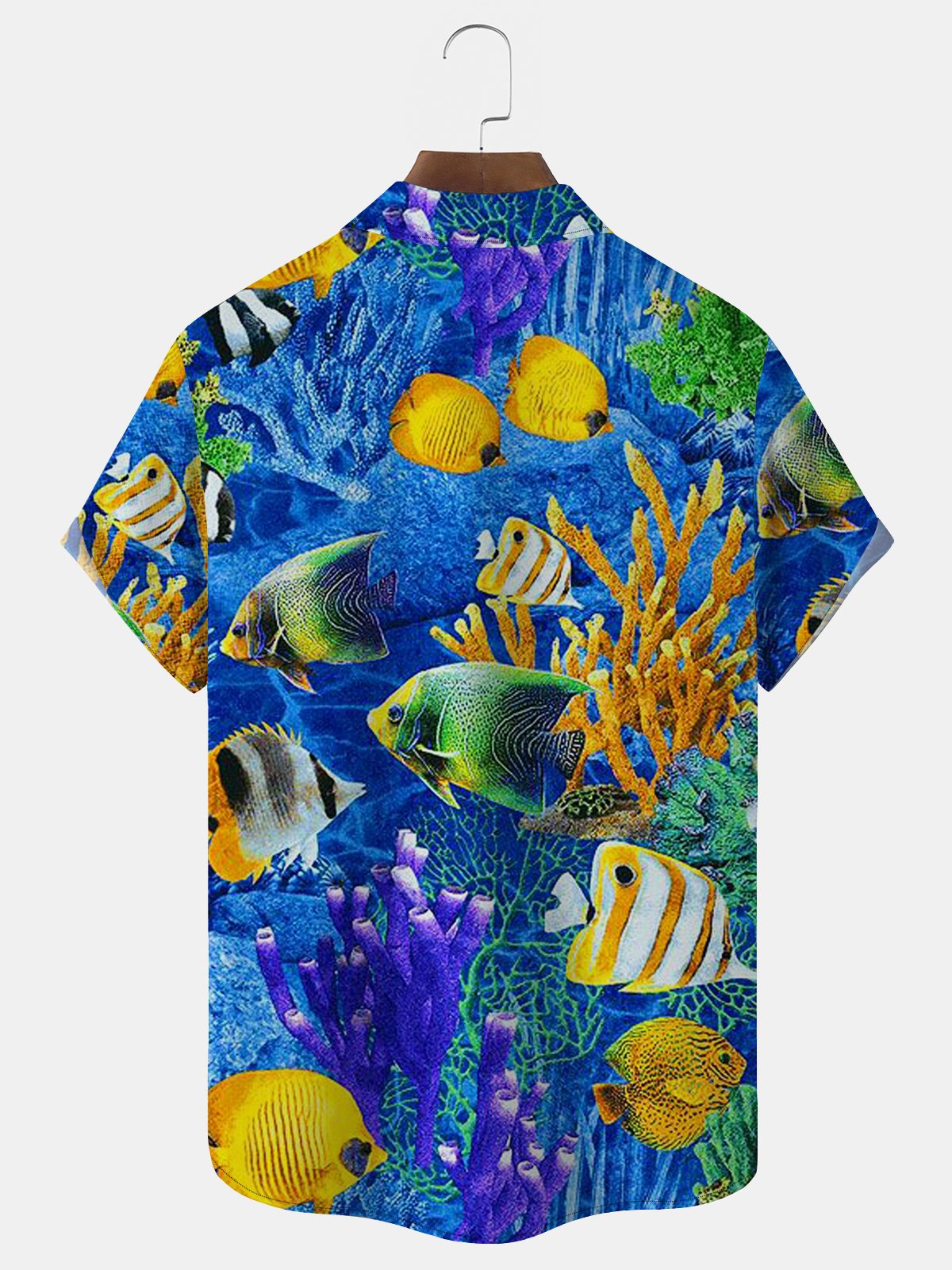 Royaura Hawaiian Sea Life Fish Print Men's Button Pocket Shirt