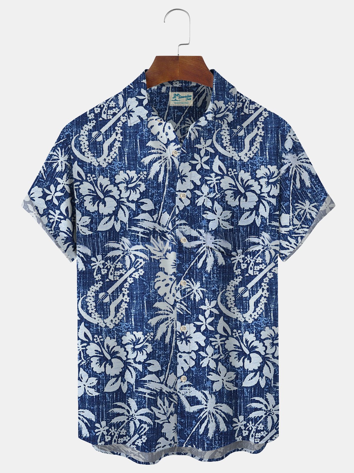 Royaura Hawaiian Botanical Floral Print Men's Button Pocket Shirt