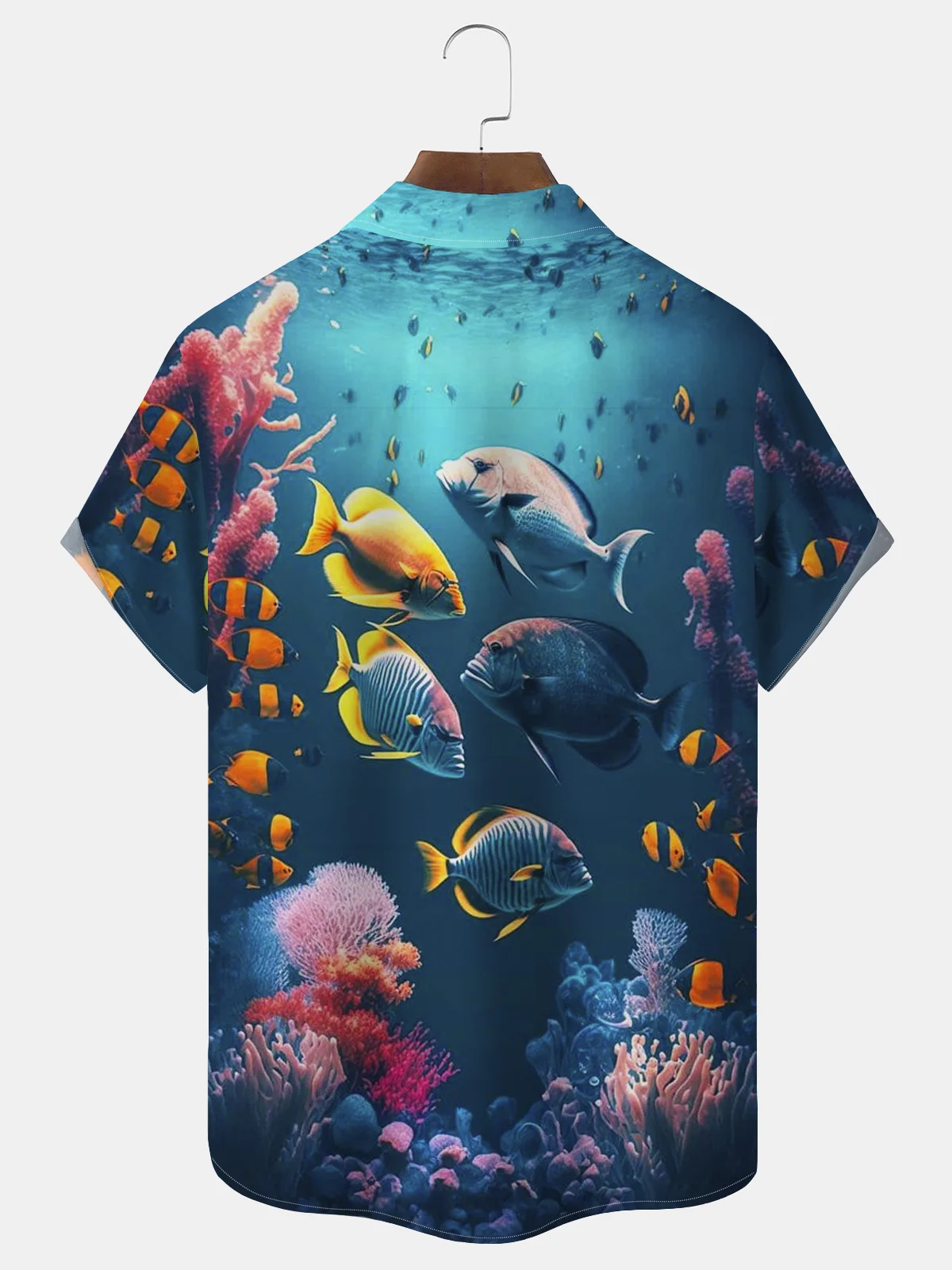 Royaura Marine Life Fish Print Men's Button Pocket Shirt