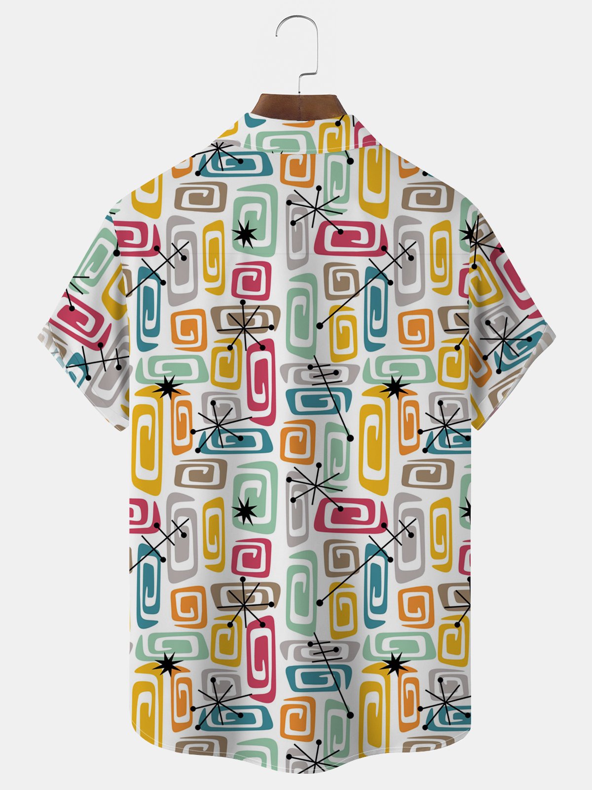 Royaura® Vintage Mid-Century Geometric Men's Hawaiian Shirts Easy Care Pocket Camp Shirts