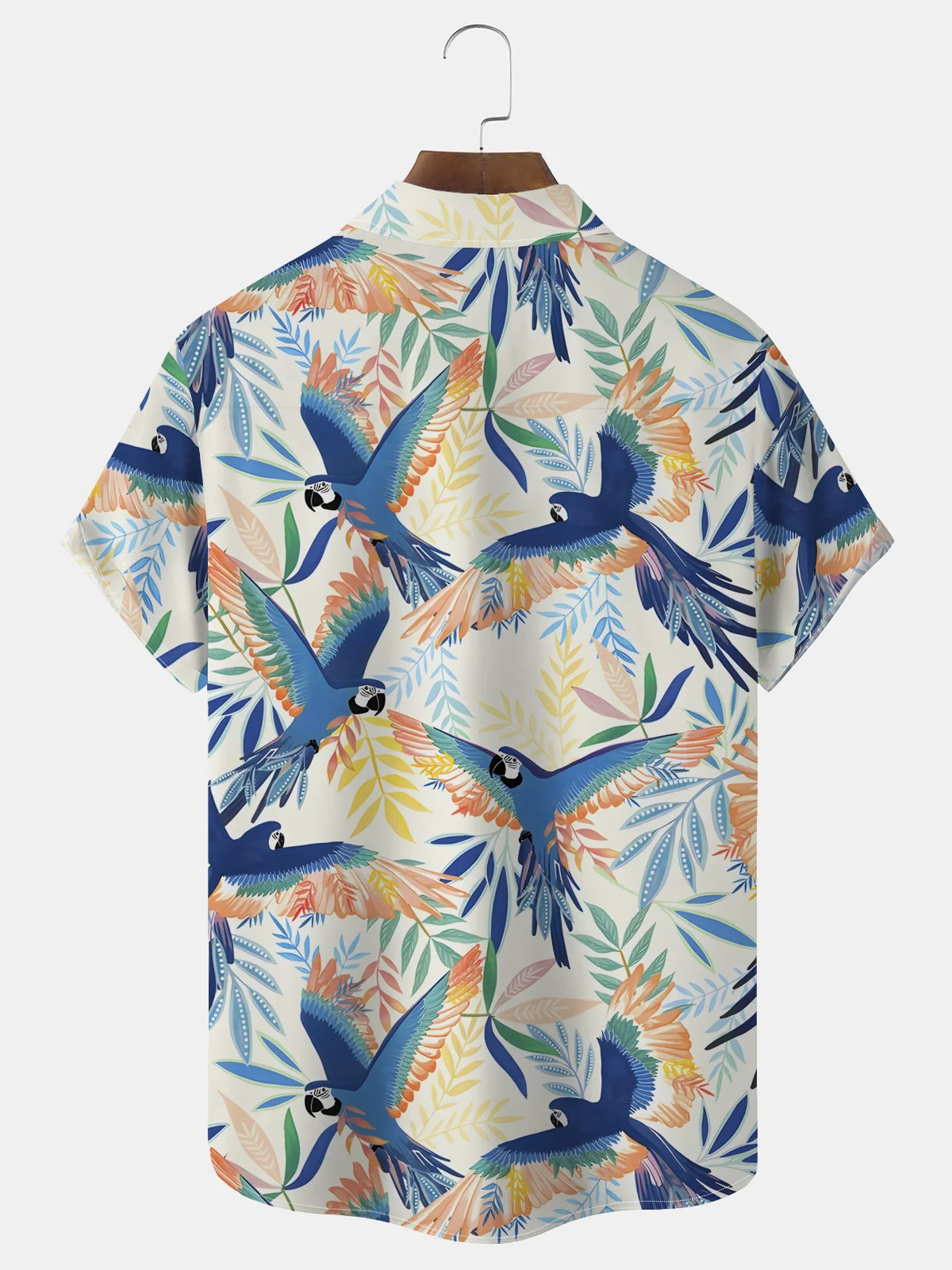 Royaura® Beach Holiday Parrot Men's Hawaiian Shirt Wrinkle Free Seersucker Pocket Camp Shirt Big Tall