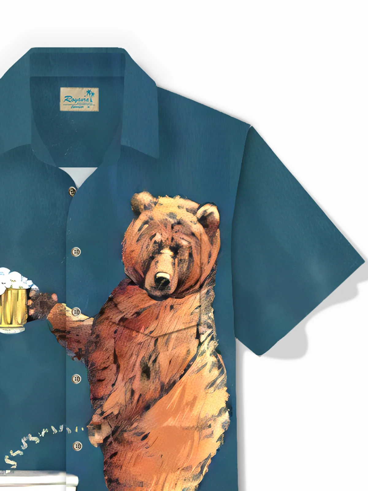 Royaura Fun Cartoon Bear Print Men's Button Pocket Shirt