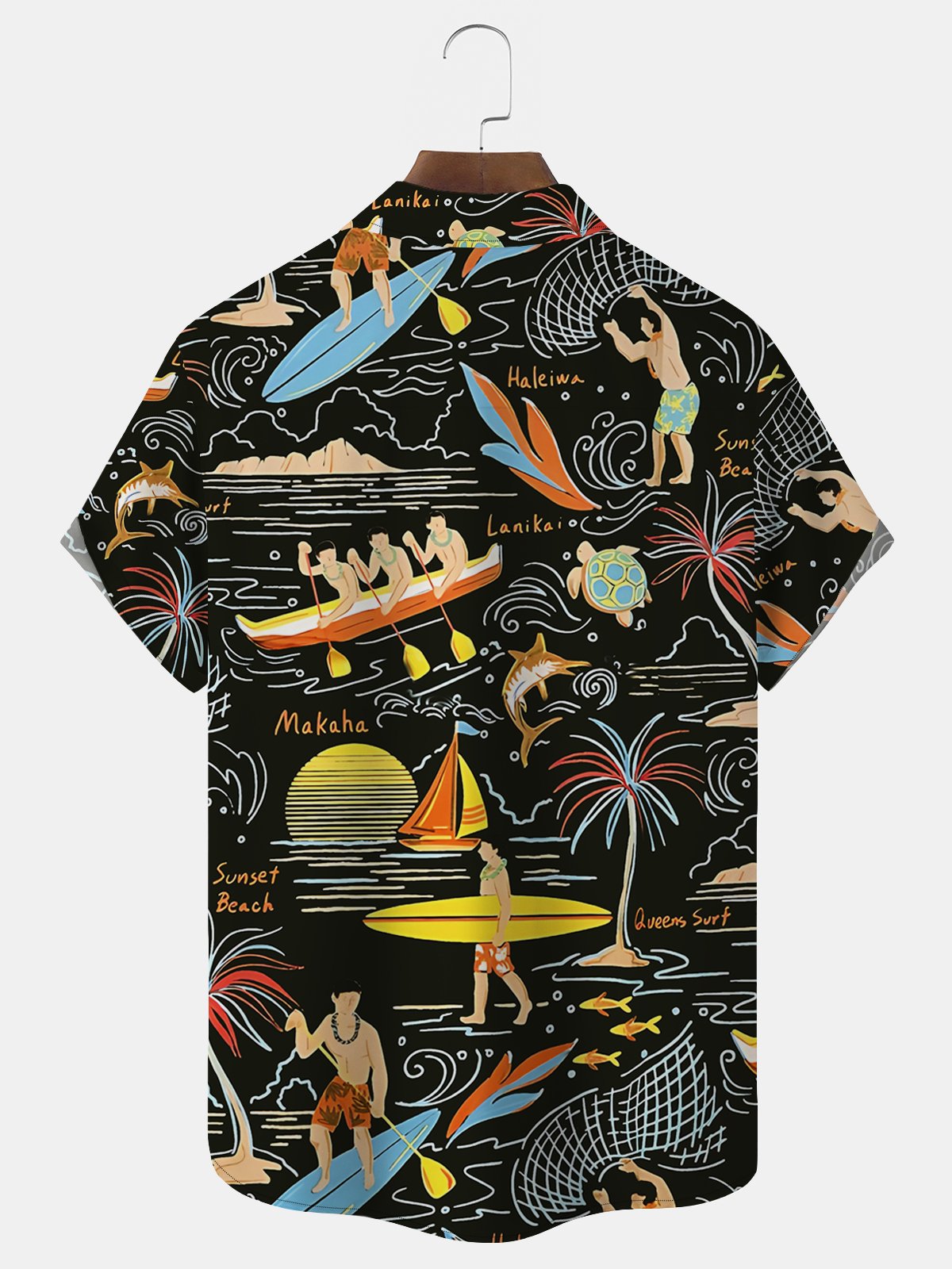 Royaura Hawaii Surf Island Vacation Print Men's Button Pocket Shirt