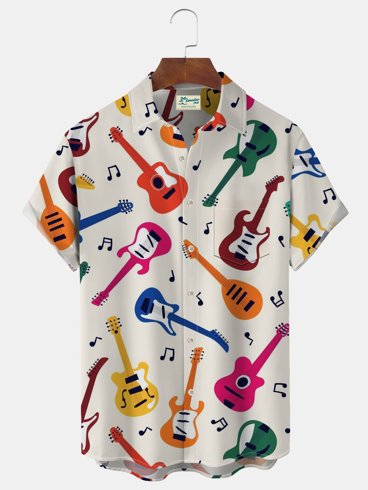 Royaura® 50's Vintage Electric Guitar Art Men's Shirt Quick-Drying Easy Care Pocket Camp Shirt Big Tall