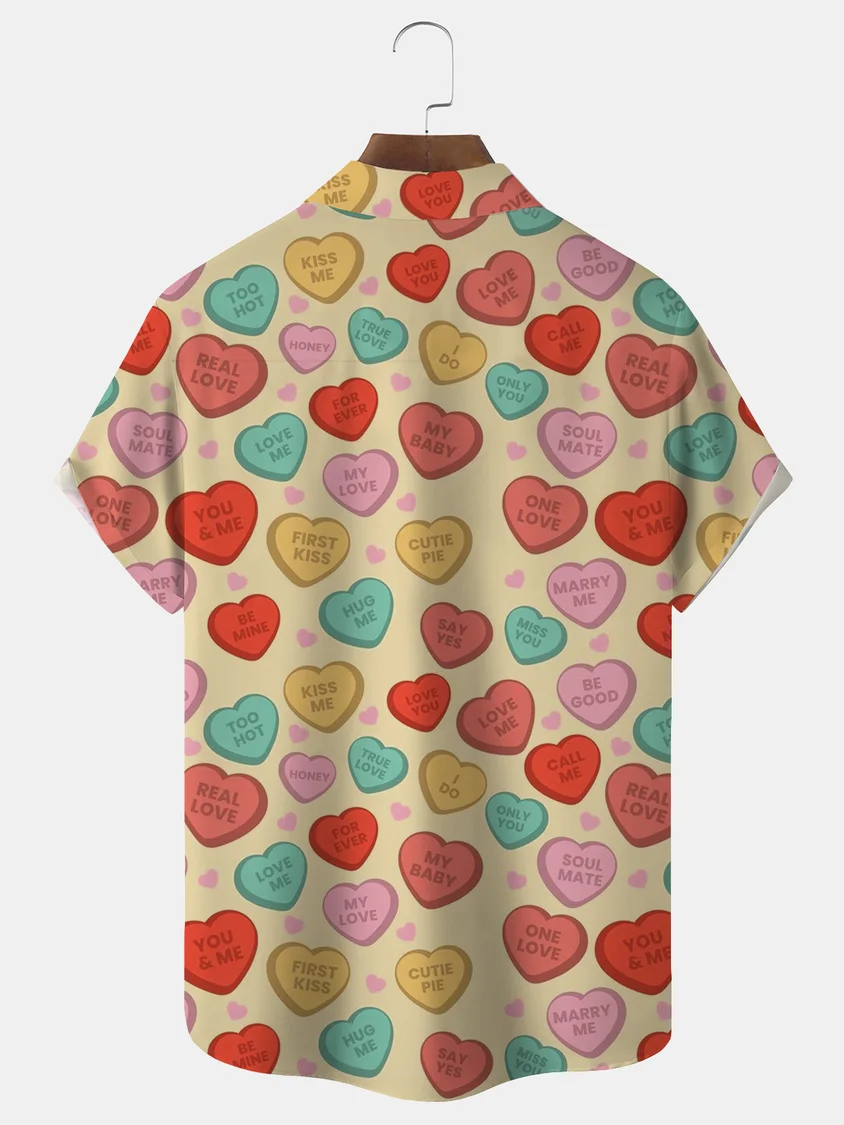 Royaura Valentine's Day Print Men's Button Pocket Shirt