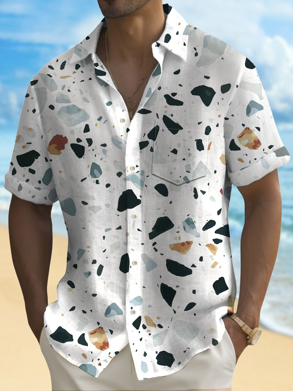 Royaura® Basic Abstract Printed Men's Button Pocket Shirt