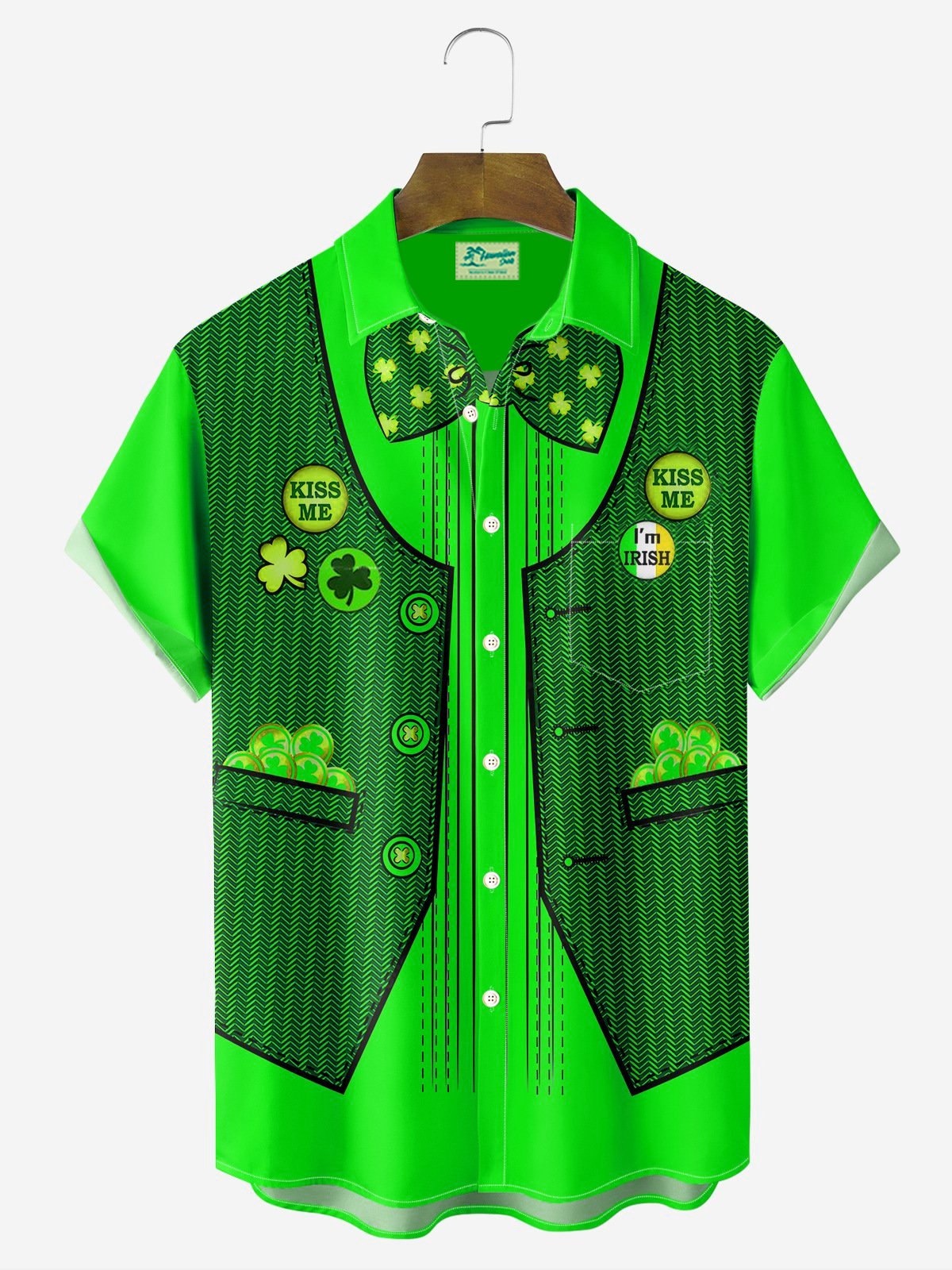 Royaura St. Patrick's Day Holiday Two Piece Dress Print Men's Button Pocket Shirt