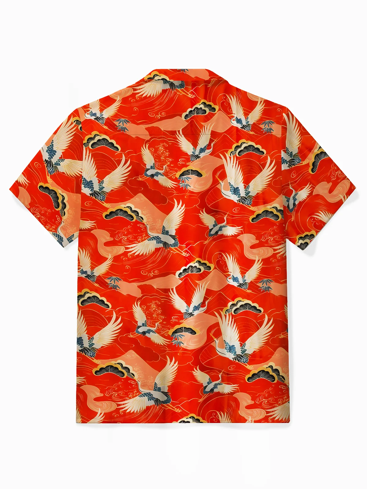 Royaura® Japanese Vintage Red Men's Hawaiian Shirts Ukiyoe Crane Breathable Comfortable Camp Pocket Shirts