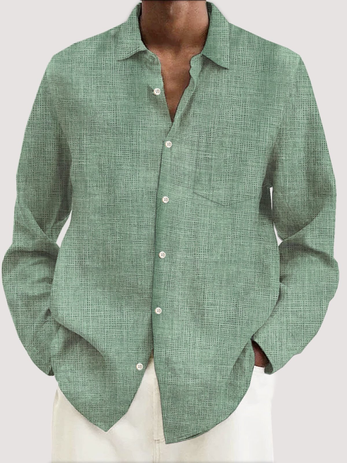 Royaura® Basics Textured Hemp Printed Men's Button Pocket Long Sleeve Shirt