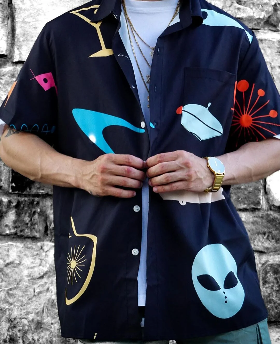 Men's Space Rocket Mysterious Fun Comfortable Hawaiian Shirt