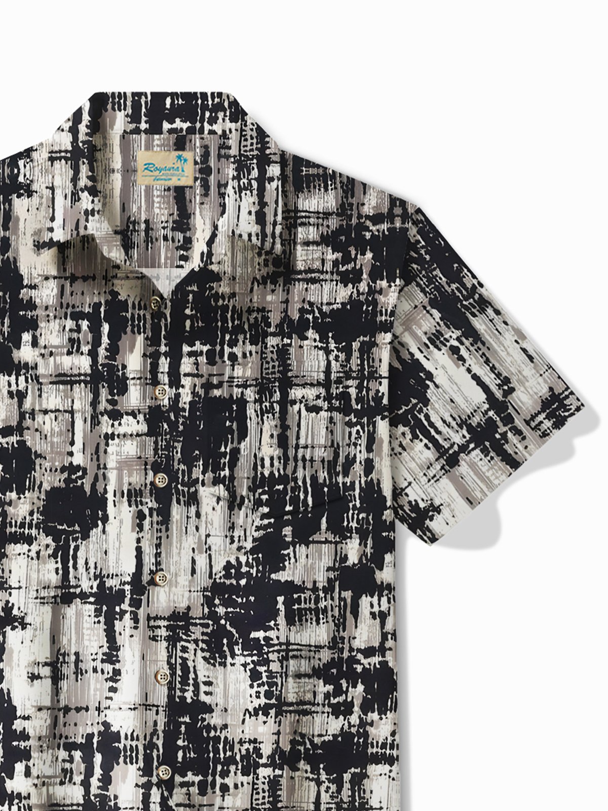 Royaura Vintage Art Textured Men's Shirt Stretch Pocket Camp Button Shirt Big Tall