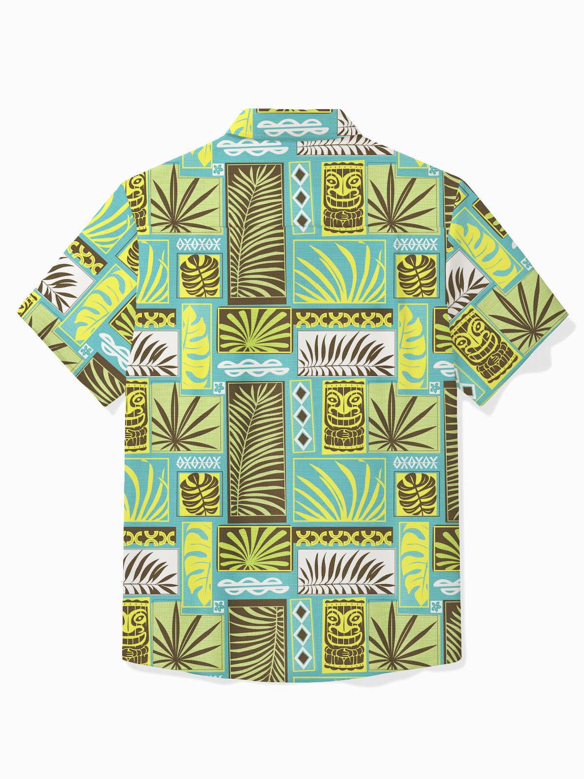 Royaura® Beach TIKI Art Men's Hawaiian Shirt Palm Leaf Pocket Button Holiday Shirt Big Tall