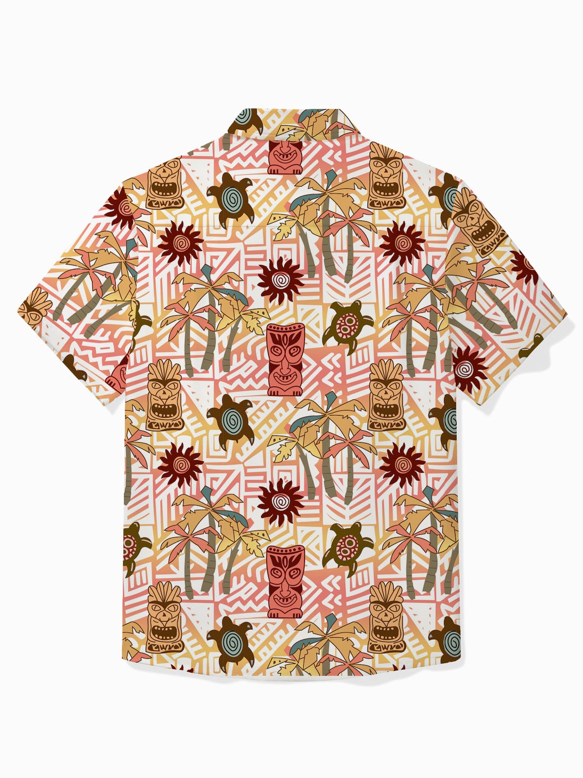Royaura® Beach Holiday TIKI Art Men's Hawaiian Shirt Coconut Tree Turtle Pocket Button Shirt Big Tall