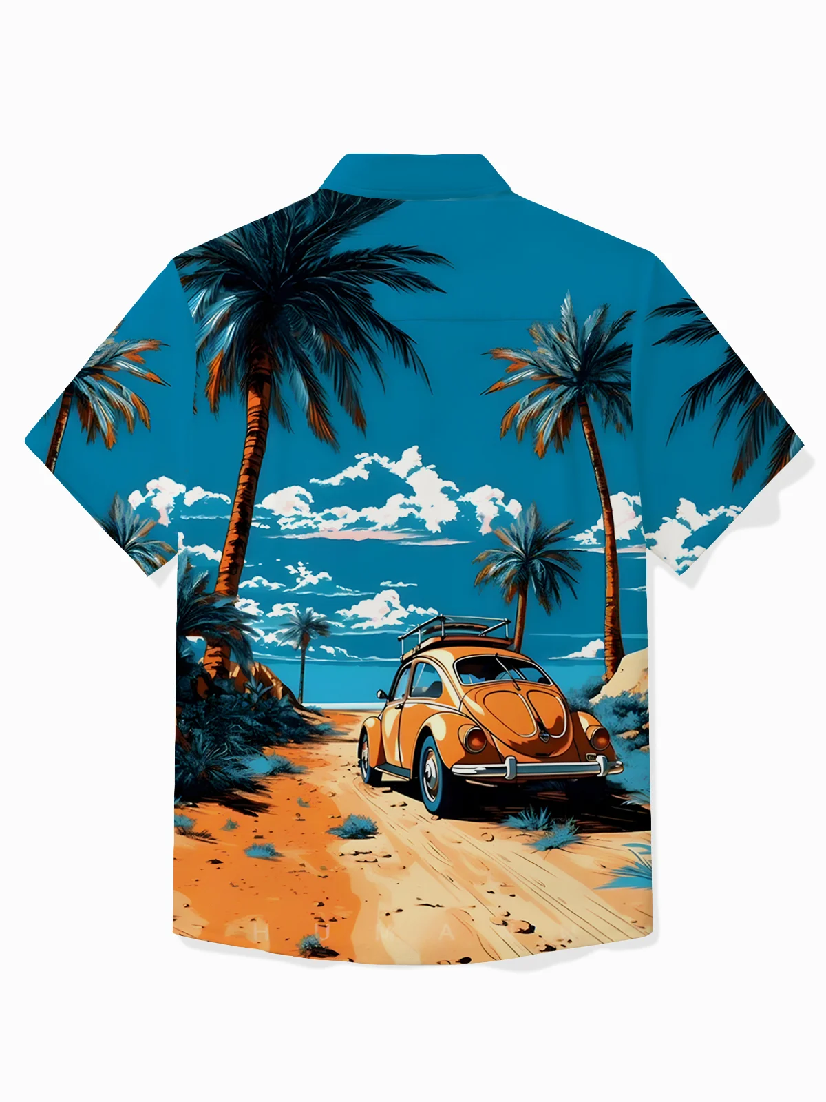 Royaura®Hawaii Coconut Tree Botanical Car Print Men's Button Pocket Short Sleeve Shirt