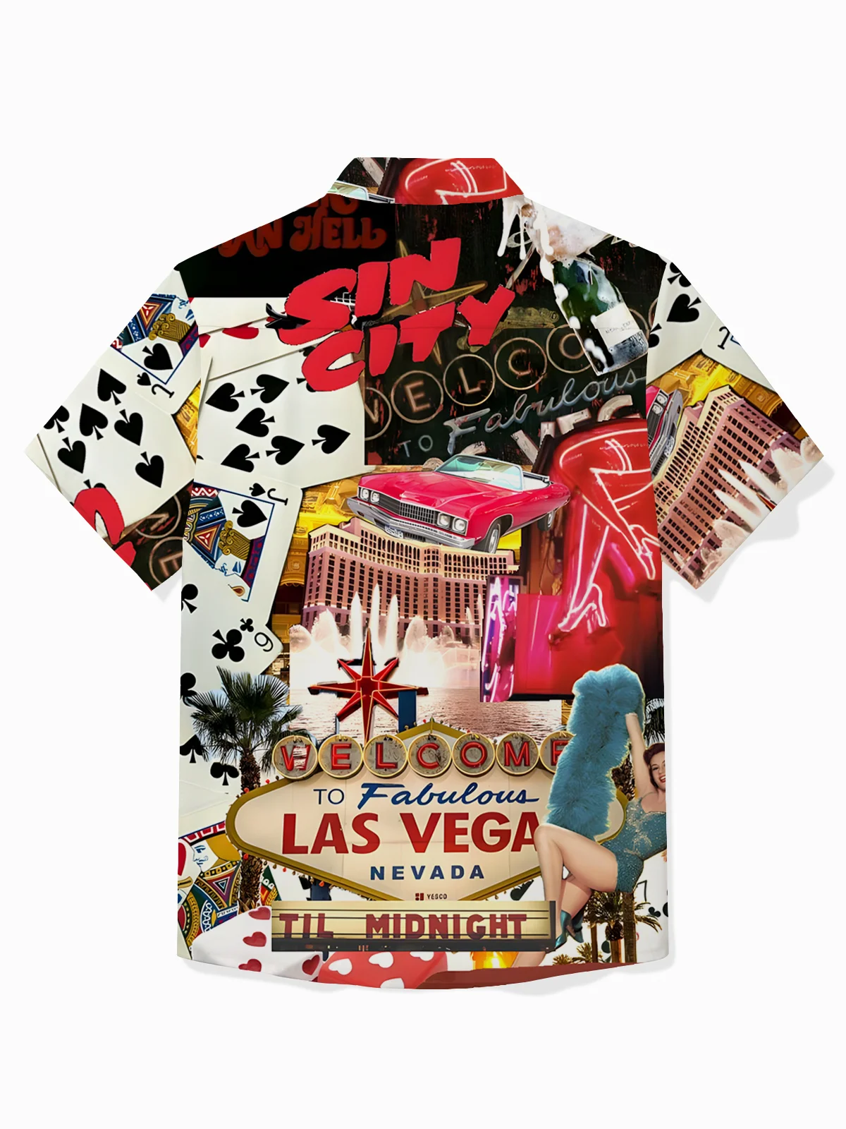 Royaura® Las Vegas Poker Print Men's Button Pocket Short Sleeve Hawaiian Shirt