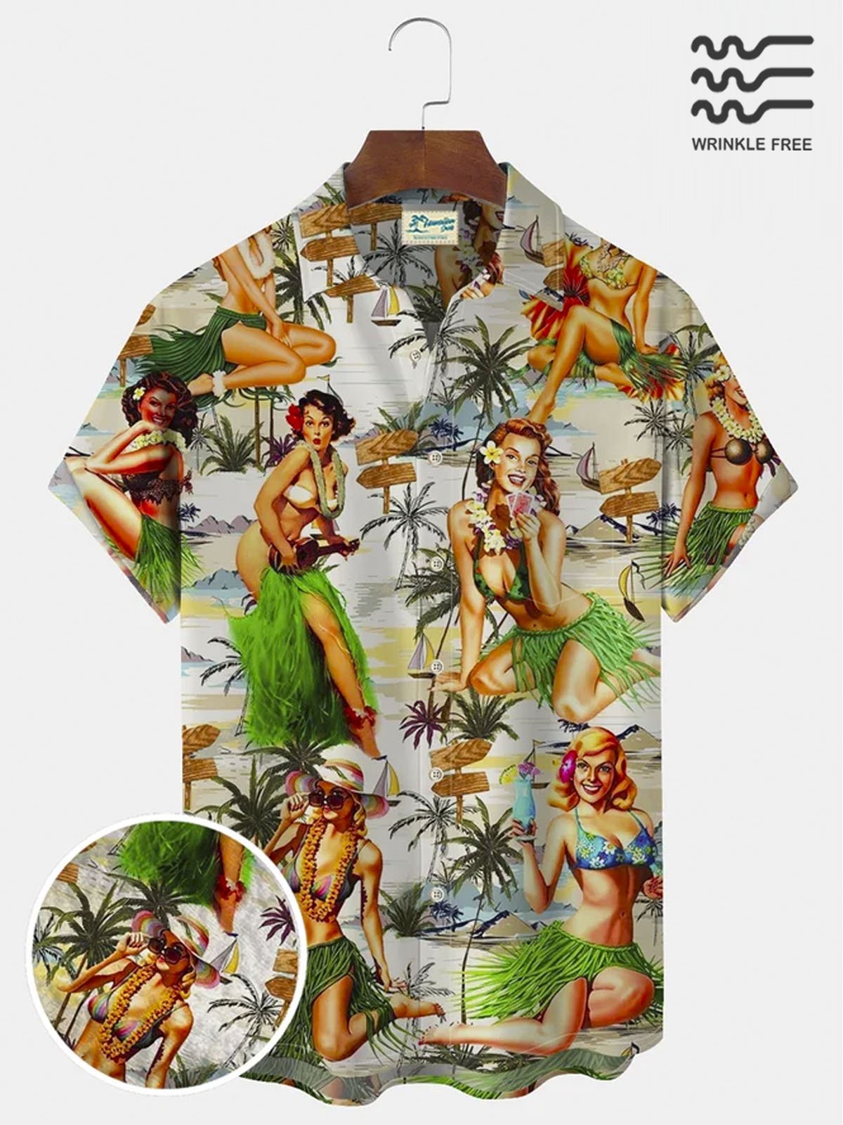 Royaura Vintage Men's Coconut Tree Hula Hawaiian Shirt Oversized Vacation Aloha Wrinkle Free Shirt