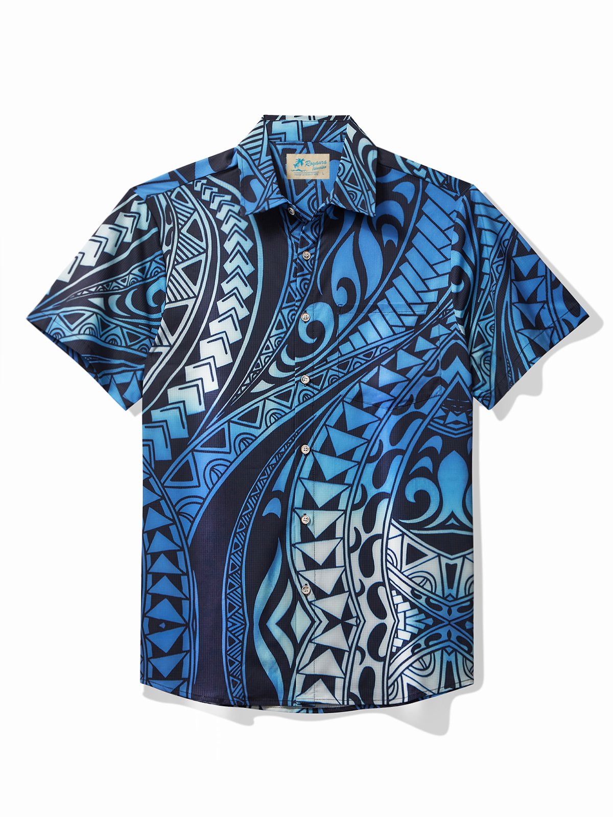 Royaura® Cool Ice Men's Hawaiian Shirts Island Tapa Geometric Art Sweat-wicking Breathable Wrinkle Free Pocket Shirts