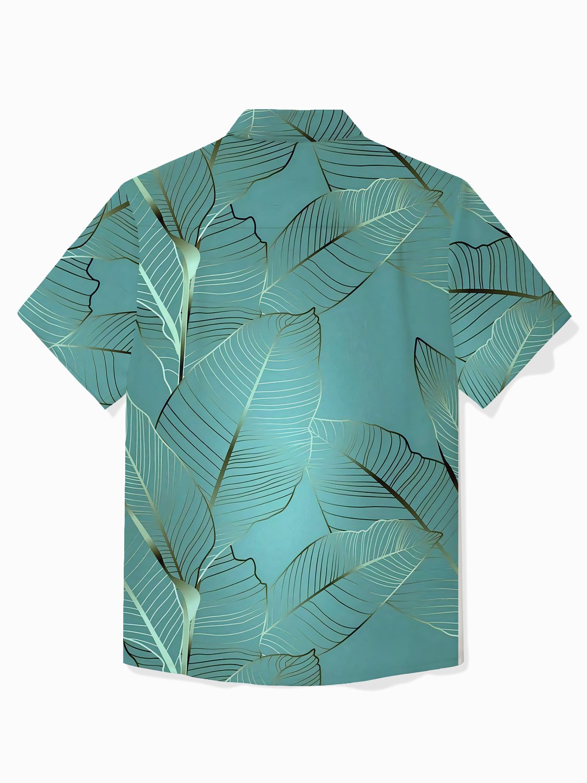 Royaura® Hawaiian Botanical Gold Leaf Print Men's Button Pocket Shirt