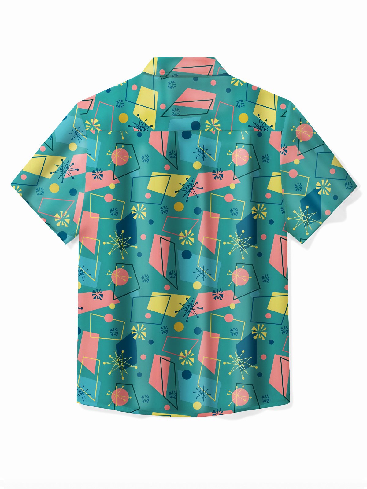 Royaura® Retro Mid-Century Geometric Men's Hawaiian Shirt Stretch Camp Button Pocket Shirt Big Tall