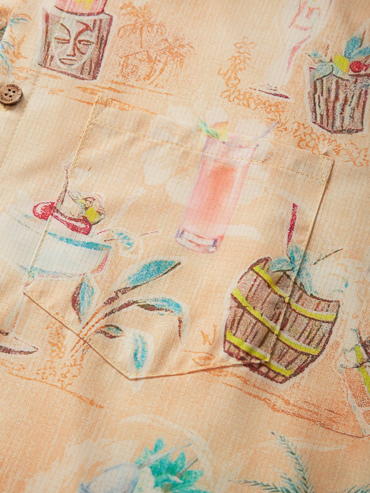 Royaura Coconut Cocktail Print Cool Ice Shirts Sweat-wicking Beach Men's Hawaiian Oversized Pocket Shirt