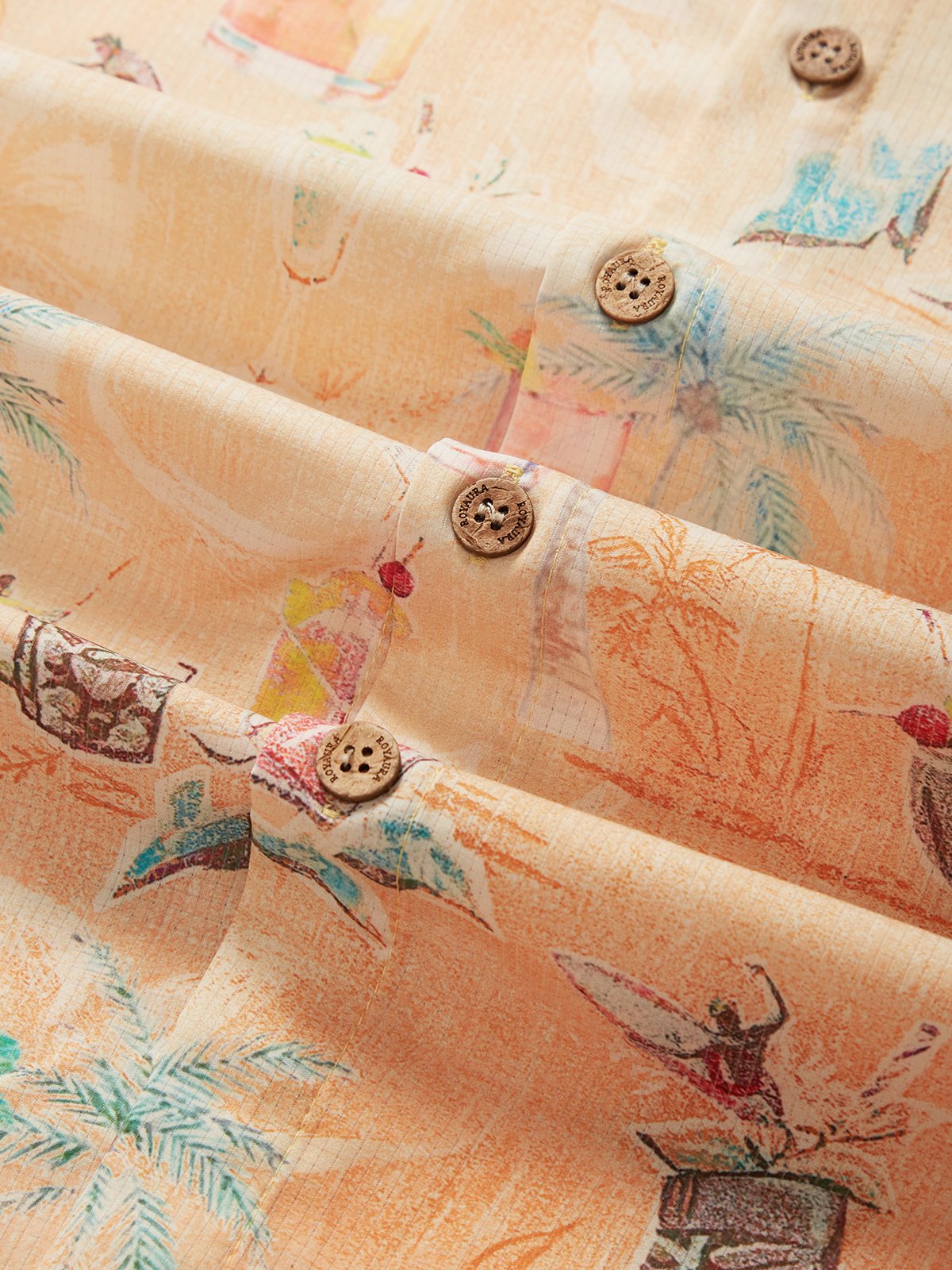 Royaura Coconut Cocktail Print Cool Ice Shirts Sweat-wicking Beach Men's Hawaiian Oversized Pocket Shirt