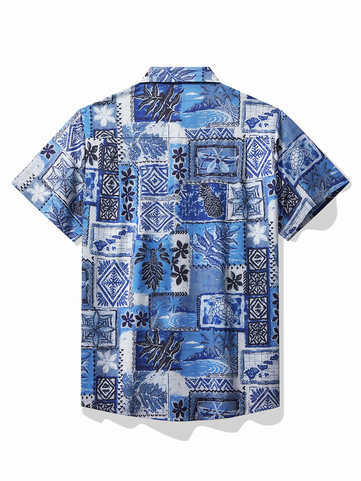 Royaura Ethnic Print Cool Ice Shirts Sweat-wicking Beach Men's Hawaiian Oversized Pocket Shirt