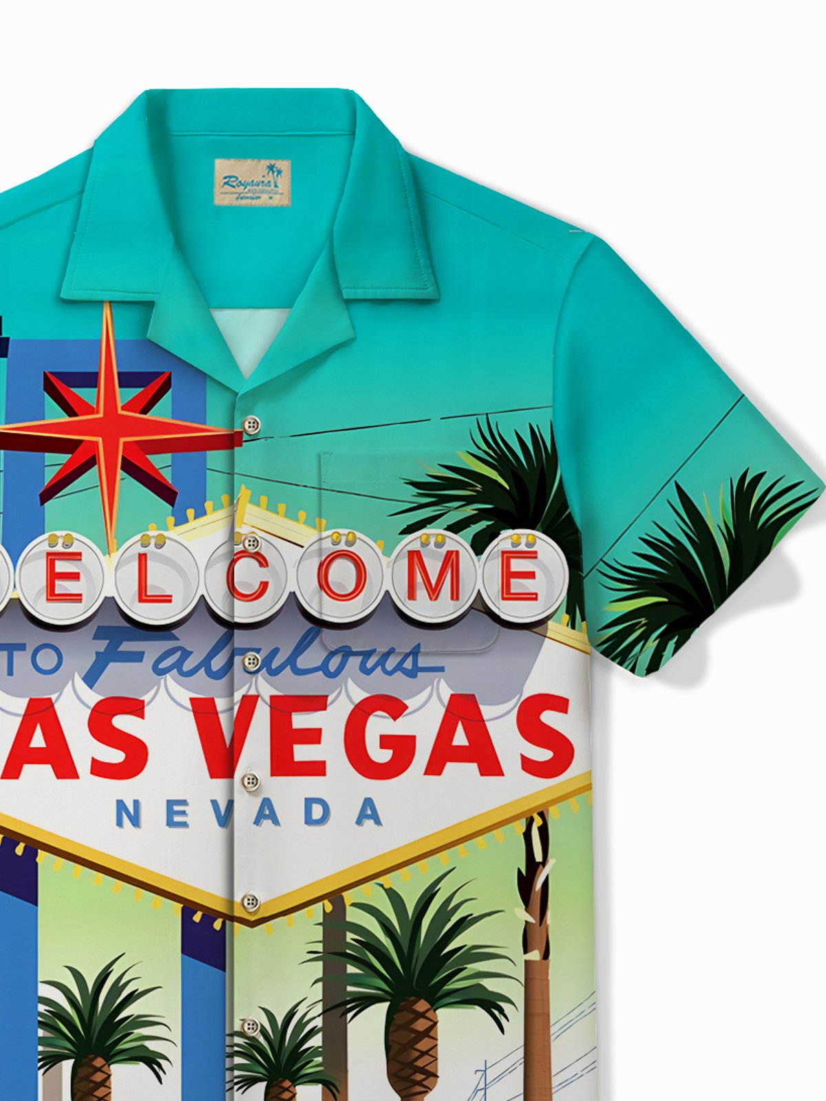 Royaura® Las Vegas Holiday Green Men's Hawaiian Shirt Travel Art Pocket Shirt Big Tall