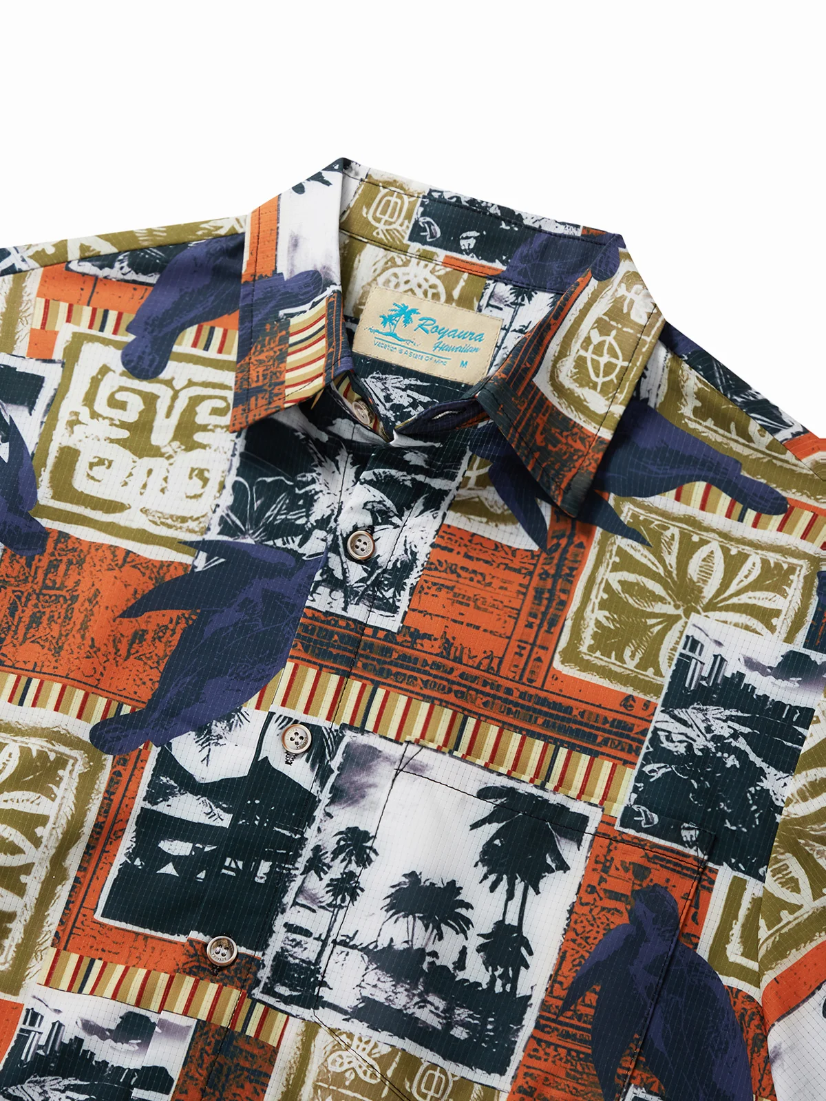 Royaura® Cool Ice Men's Hawaiian Shirts Island Sea Turtle Tapa Geometric Art Sweat-wicking Breathable Wrinkle Free Pocket Shirts