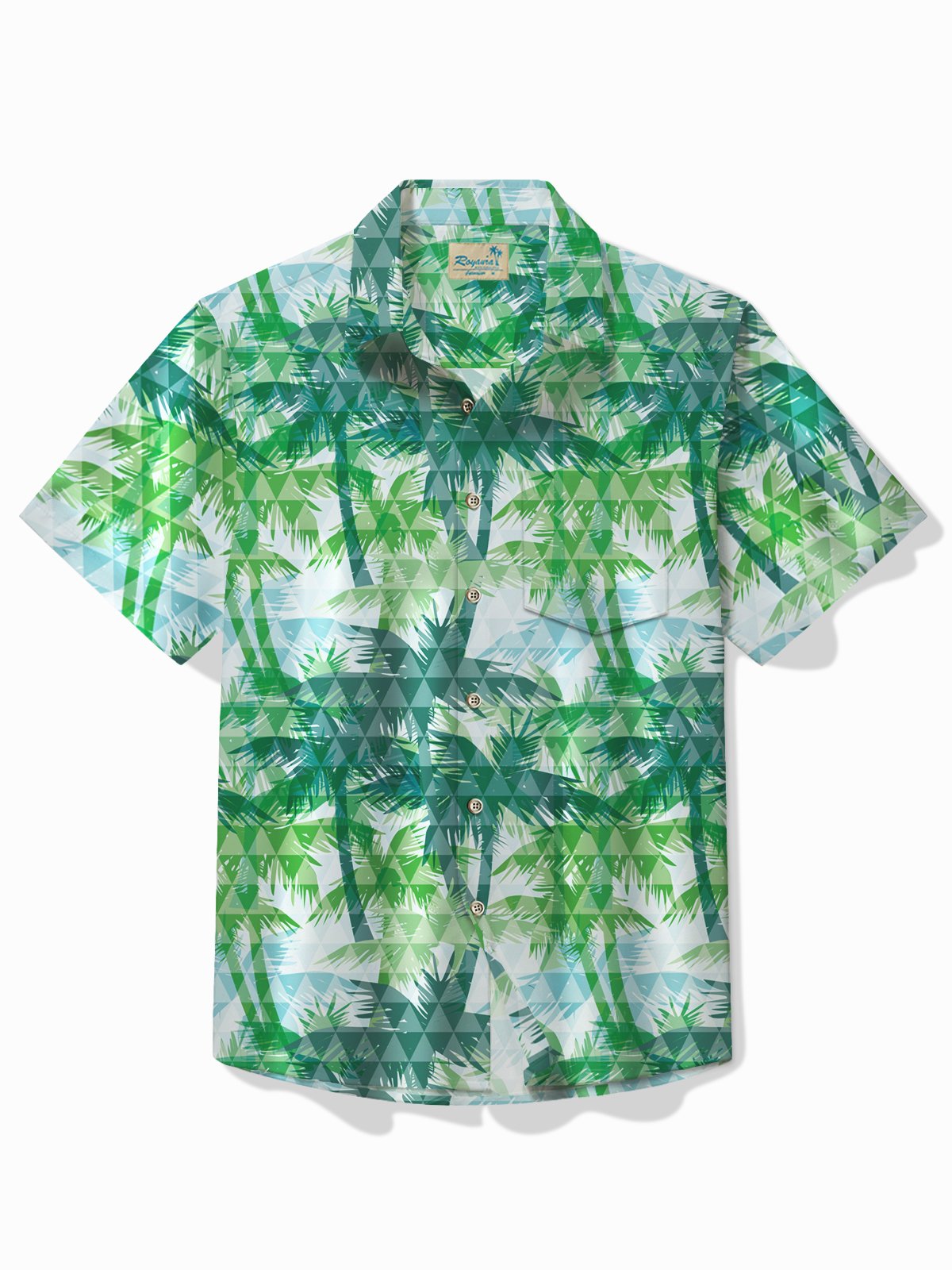 Royaura® Beach Holiday Men's Hawaiian Shirt Coconut Tree Geometric Print Seersucker Anti-Wrinkle Pocket Camping Shirt