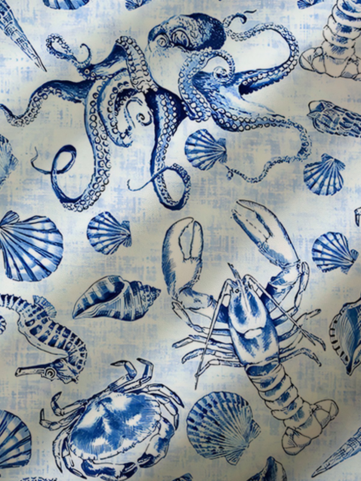 Royaura®Hawaii Lobster Marine Life Print Men's Button Pocket Short Sleeve Shirt