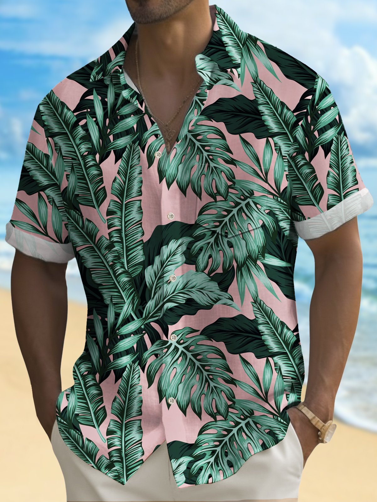 Royaura® Hawaiian Shirt Botanical Print Men's Button Pocket Shirt
