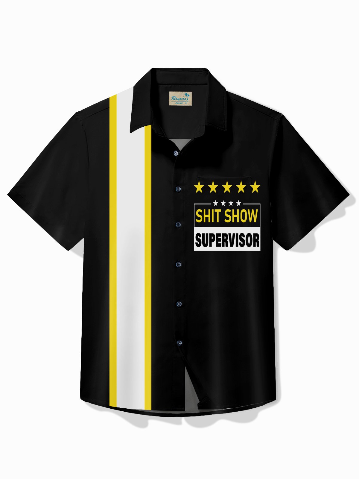 Royaura® Vintage Bowling Mens "Shit Show Supervisor" Printed Shirt Pocket Camping Shirt