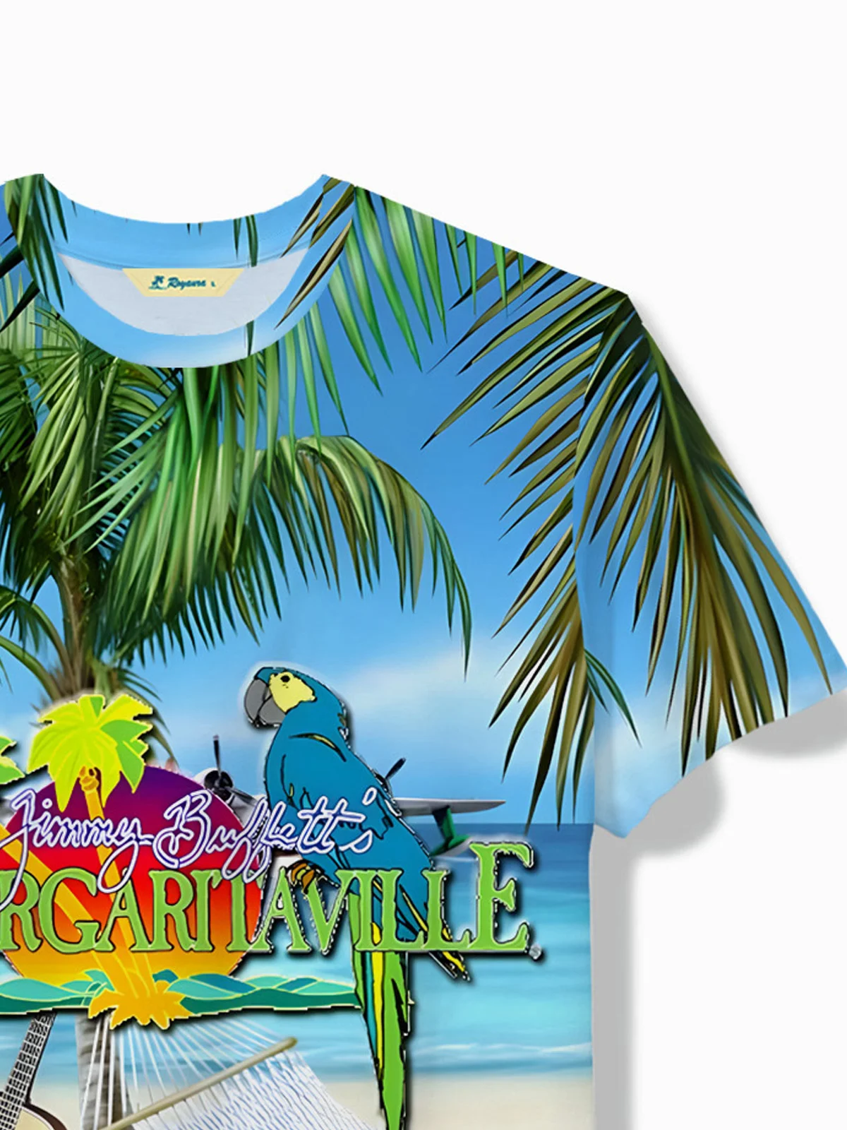 Royaura® Hawaii Parrot Music Print Men's Round Neck Short Sleeve Pullover T-Shirt