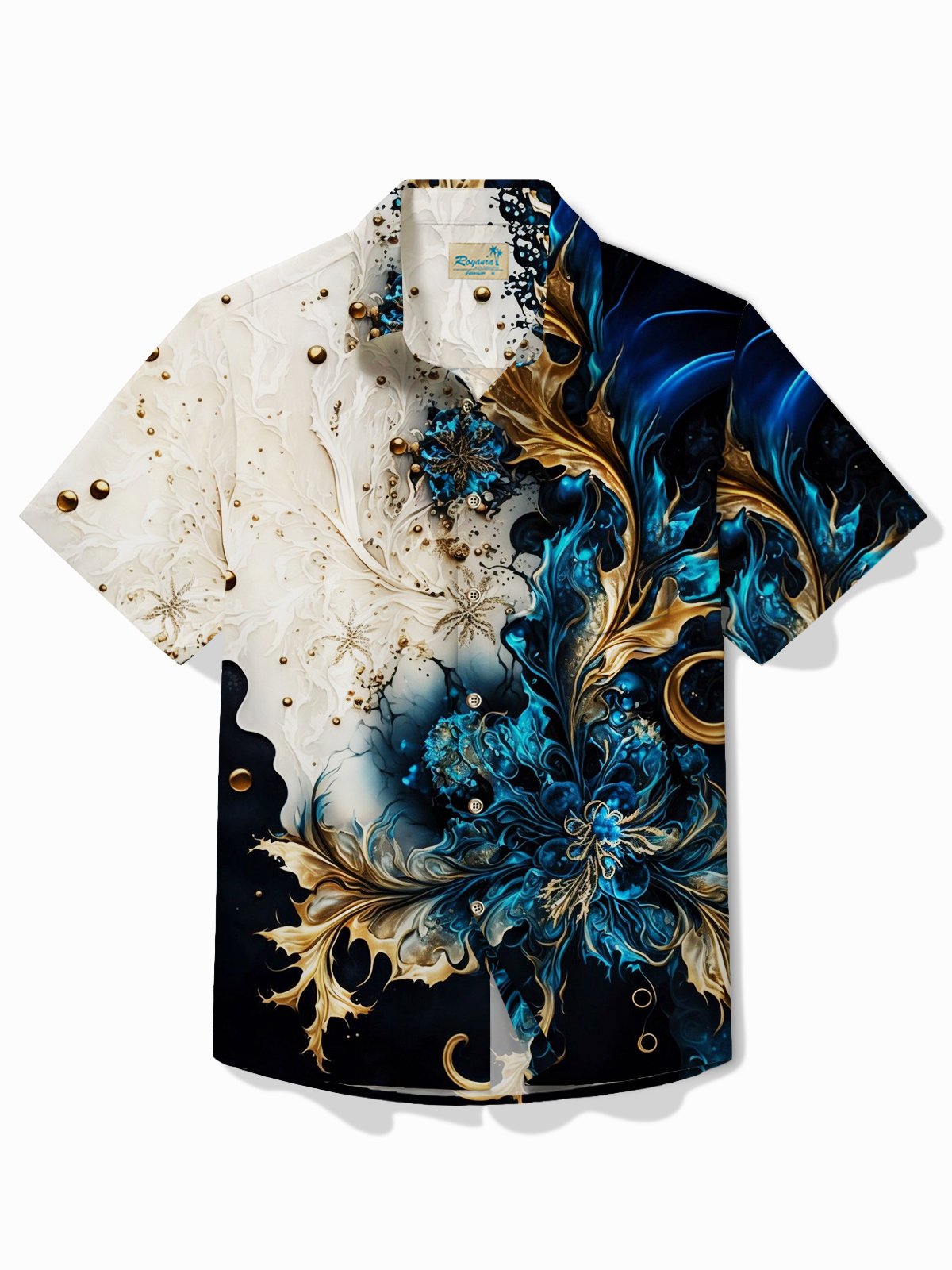 Royaura®  Vintage Floral Art Print Men's Button Pocket Short Sleeve Shirt